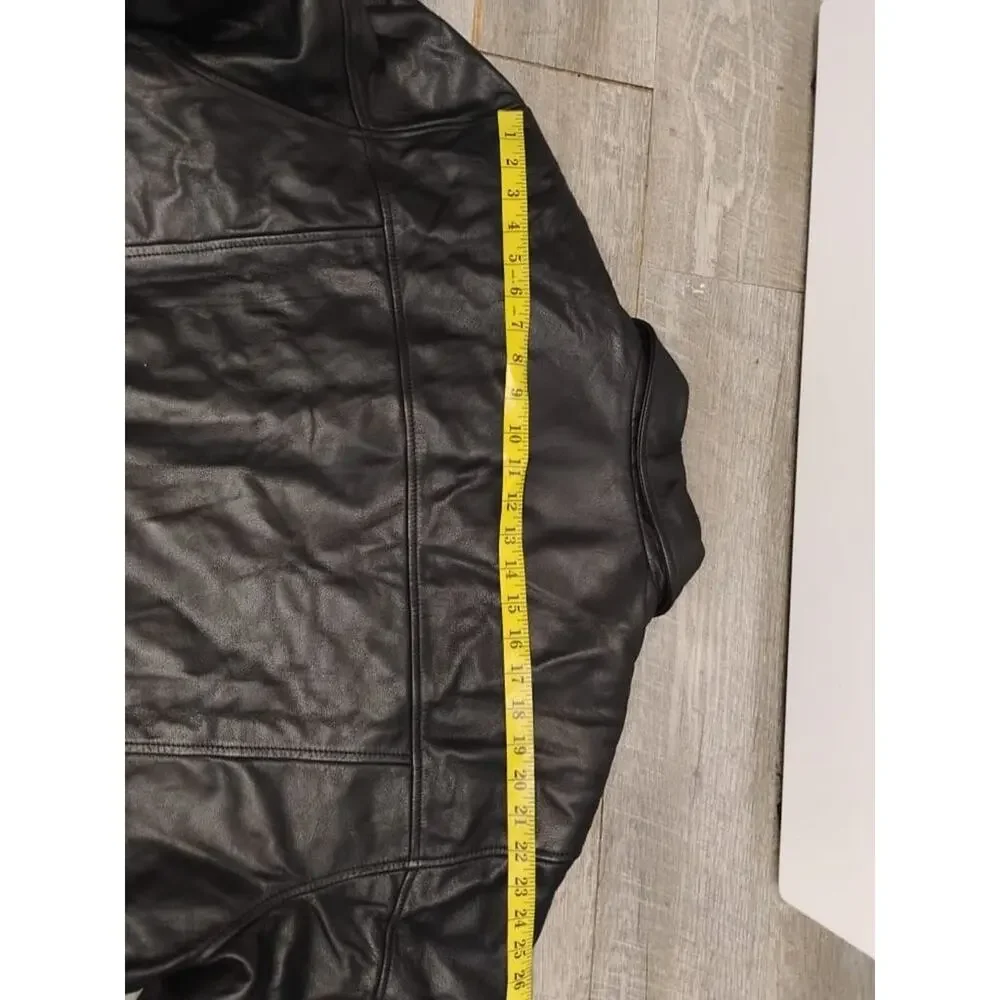 Croft & Barrow Bomber Jacket Black Leather Collared Zip Pockets Quilt Lined XLT